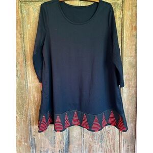 NEW Christmas Tree Tunic Top Black Red Tree Border Holiday Party, Never Worn.